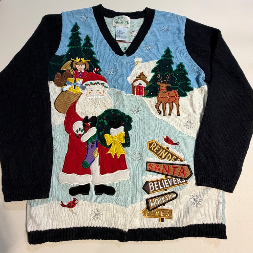 VINTAGE Quacker Factory Christmas knit sweater cardigan Santa tree angel deer - Picture 11 of 14